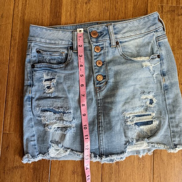 American Eagle Distressed Super Stretch Denim Skirt - Picture 6 of 8